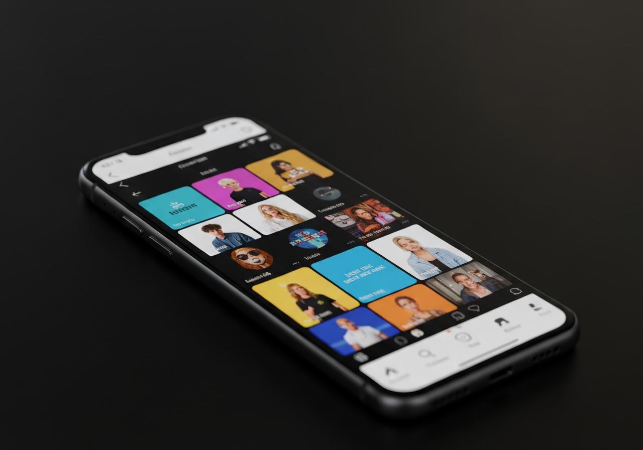 Smartphone affichant l'interface de TikTok sur fond sombre