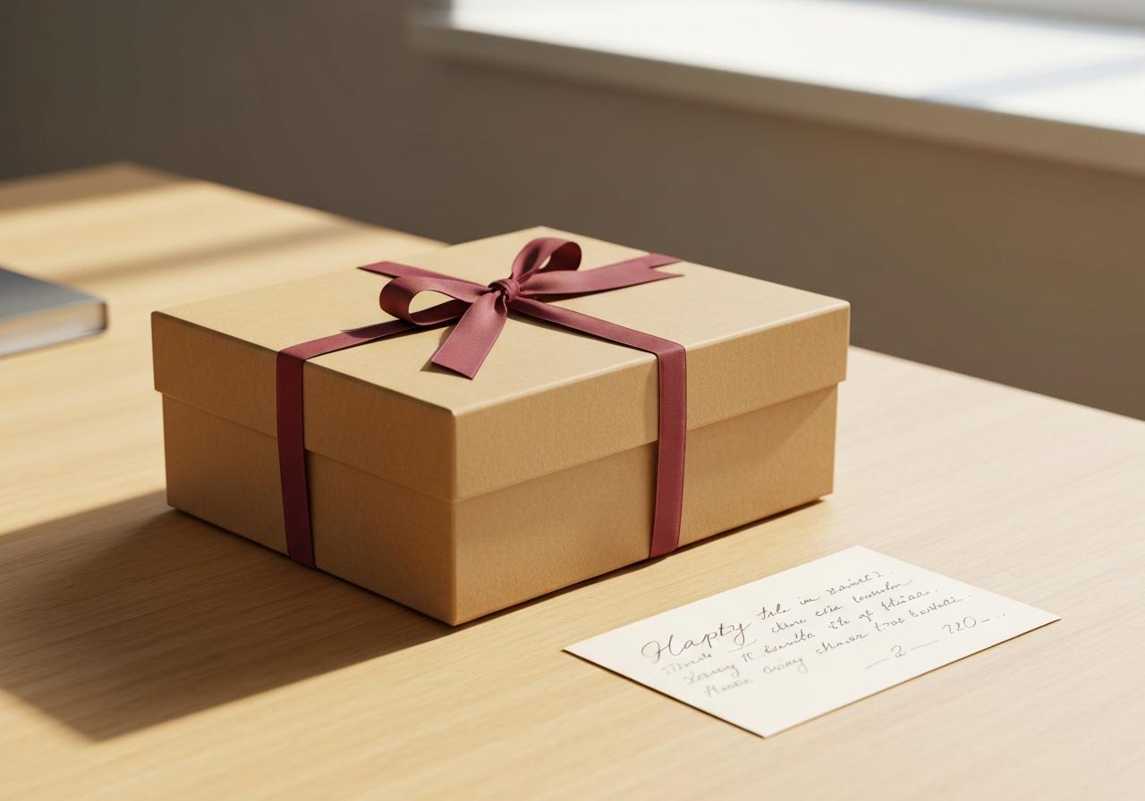 Coffret cadeau personnalisé entreprise sur bureau en bois