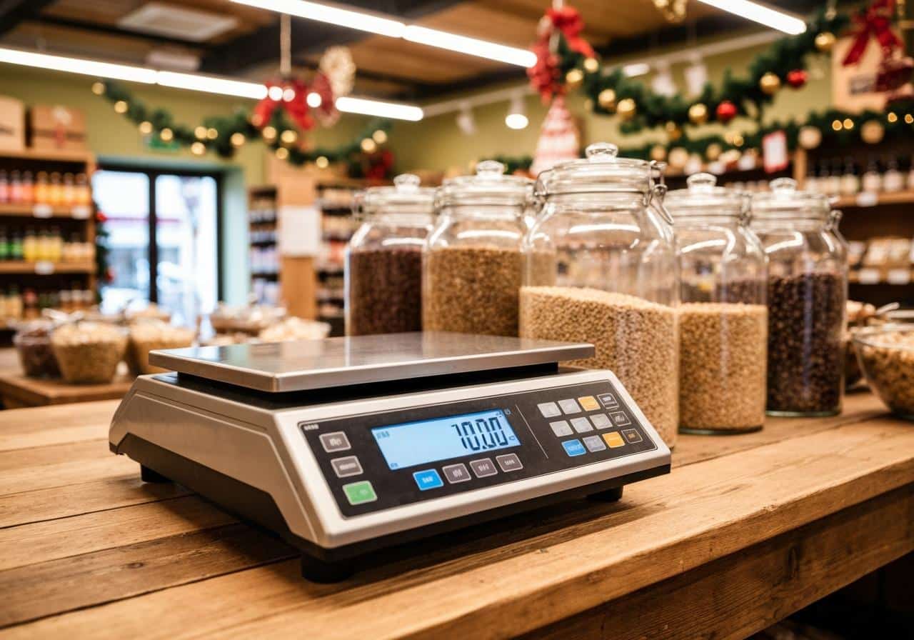 Balance connectée professionnelle sur comptoir épicerie vrac