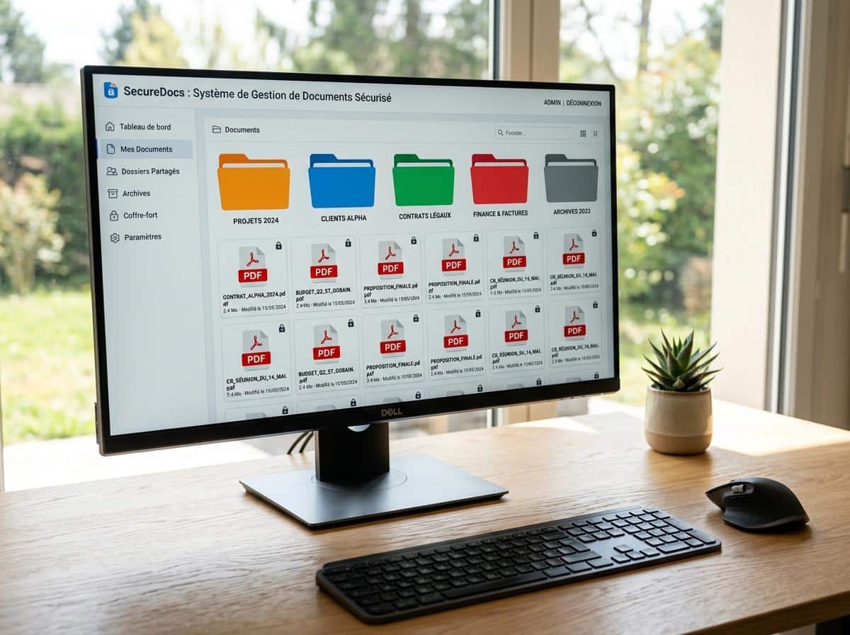 Interface coffre-fort numérique sur écran ordinateur bureau