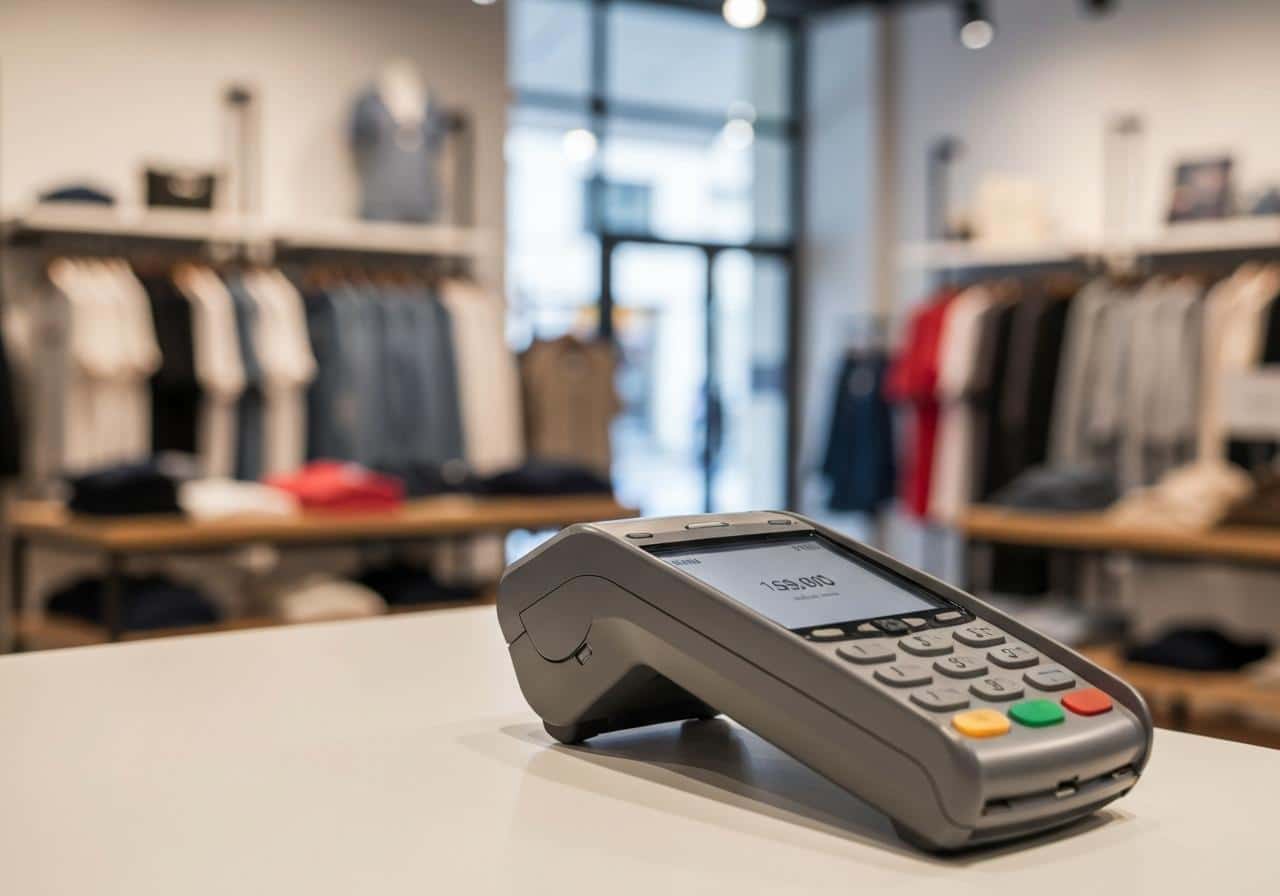 Terminal de paiement TPE sur comptoir de commerce
